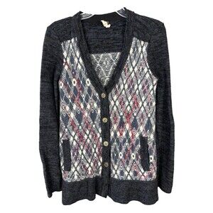 We the Free People Sweater Womens Medium V-Neck Foxtrot Argyle Knit Cardigan